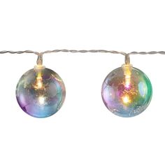 two christmas lights hanging from a rope