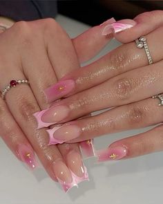 #fyp #nails #pink #pinknails #acrylic #acrylicnaildesigns Girly Acrylic Nails Summer, 18th Birthday Nails Ideas, 18th Birthday Nails, Medium Length Acrylic Nails, Birthday Nails Pink, Nail Salon Nails, Pink Birthday Nails, Pink And Gold Nails, Skin Self Care