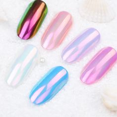 AB AURORA NAIL CHROME POWDER Crystal MIRROR EFFECT RAINBOW Mermaid Shimmer Mirror Nails Powder, Mermaid Nail Art, Mermaid Nail, Bee Nails, Nail Glitter Powder, Chrome Nail Powder, Powder Manicure, Mirror Nails, Mermaid Glitter