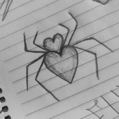 a pencil drawing of a spider with a heart on it's back and the words i love you written in cursive writing