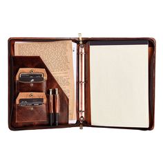 Oil Wax Leather Portfolio with 3-Ring Binder and Notepad Holder - AZXCG Leather Padfolio, Leather Binder, Leather Folder, Padfolio, Leather Portfolio, 3 Ring Binders, Credit Card Wallet, Ring Photos, Ring Binder