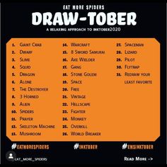 an orange and black poster with the words draw tober