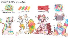 an image of some candy cats that are in different colors and sizes on the same page