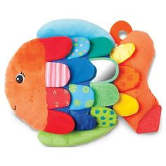 a colorful fish toy on a white background