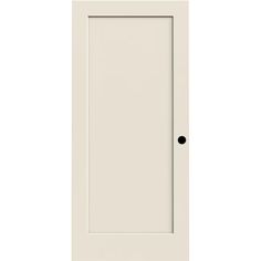 a white door with black knobs on the top and bottom panel, against a white background