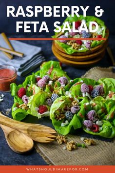 raspberry and feta salad in lettuce leaves