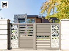 a modern gate with decorative panels on the sides