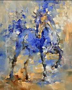 an abstract painting of a blue horse