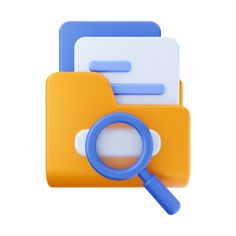 a magnifying glass next to folders on a white background