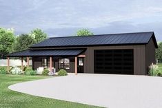 this is a computer rendering of a two car garage with an attached carport and covered porch