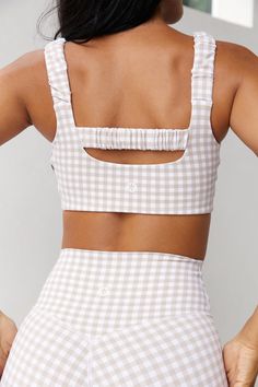 Introducing Astoria BALANCE — a set thoughtfully designed to become your go-to for daily wear yet supportive enough to push you through your toughest workouts. Our BALANCE Gingham Ruched Sports Crop utilizes our ultra-soft Freeform™ brushed fabric designed to flatter and support. Notable features of our Ruched Sports Crop include quick-dry tech, a built in sports bra with removable padding and supportive underband, and a breathable open-back detail added to support you through every movement. Beige Gingham, Pilates Outfit, Spring 2025, Gingham Shorts, Comfortable Bras, Womens Workout Outfits, Matching Headband, Light Summer, Active Wear Outfits