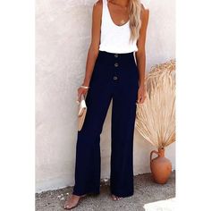 Wide Leg Linen Trousers, Button Pants, Cotton Linen Pants, Casual Wide Leg Pants, Estilo Chic, High Waist Fashion, Wide Leg Linen Pants, Straight Trousers, Linen Trousers