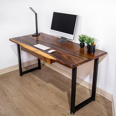 Wood Computer Desk with Drawers | Modern Wood Style Computer Desk With Drawers, Monitor Shelf, Computer Stand For Desk, Live Edge Design, Computer Desks For Home, Wood Computer Desk, L Shape Desk, Wood Desk, Water Stains