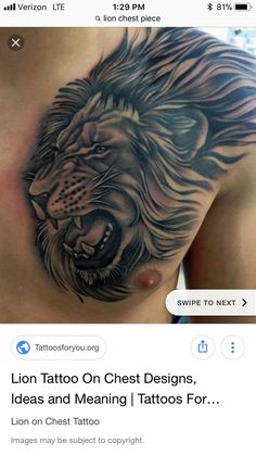 an image of a lion tattoo on the chest