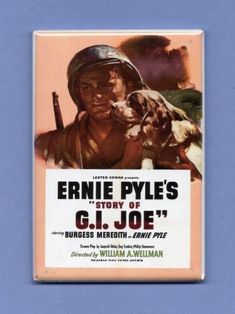 an old movie poster with a soldier holding a dog