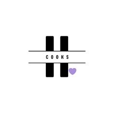 the logo for cooks is shown in black and white with a purple heart on it