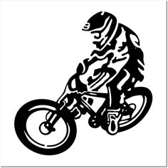 a black and white drawing of a person riding a bike on a dirt bike track