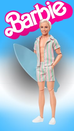 Barbie The Movie Ken Doll Ryan Gosling Wearing Pastel Pink and Green Striped Beach Barbie And Ken Outfits, Ken Outfits, Barbie Land, Football Drawing, Barbie Gifts, Pool Party Outfits