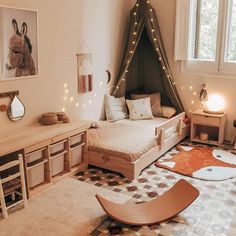 a child's bedroom with a teepee tent bed