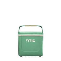 a green and white cooler with the words rtic written on it's side