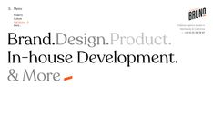 the brand design product in - house development and more is displayed on a white background