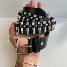 Y2k 2000s Bullet Studded Black Belt These Belts Are Unisex :)! Beautiful Design 1.5 W X 43l Brand New Emo Belt Outfit, Stacked Belts, Aesthetic Belts, Bb Belts, Scene Belt, Cool Belts, Unique Belts, Bb Belt, Bullet Belt