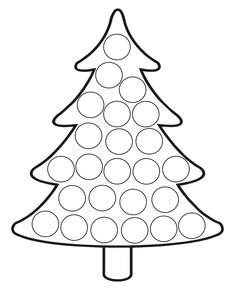 a christmas tree coloring page with circles on the top and bottom, in black and white