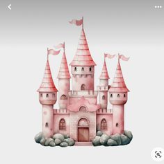 an image of a pink castle with flags on it