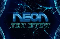 neon text effect overlaided with blue lines and dots on a dark background that reads neon text effect