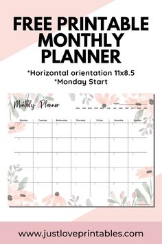 FREE Printable Monthly Planner quarantineplanner #dayplanner Undated Monthly Planner Printables Free, Monthly Planner Printables Free Pdf, Printables Flowers, Printable Meal Planner Monthly, Free Printable Monthly Planner, Love Printables, Monthly Printable, Undated Monthly Planner