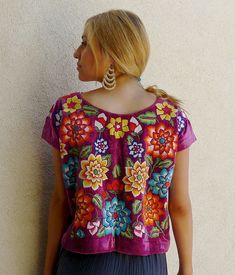 SALE Mexican embroidered VINTAGE Tehuana huipil by LivingTextiles Mexican Inspired Dress, South American Textiles, Textil Design