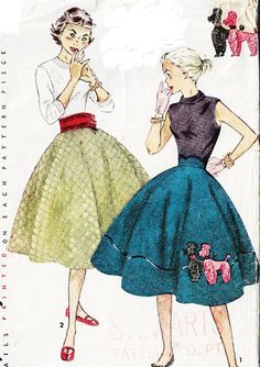 1950s Teen Age Circle Skirt with Poodle Applique or Quilted & Cummerbund Simplicity Sewing Pattern 3953 Waist 25 Hip 33 Poddle Skirt, Poodle Skirt 50s, 1950s Poodle Skirt, Poodle Applique, Poodle Skirt Outfit, Poodle Dress, Half Circle Skirt, 1950s Sewing Patterns, Quilted Skirt