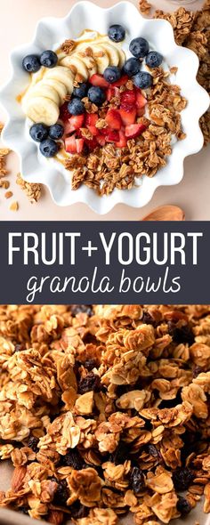 fruit and granola yogurt bowls photo collage Fruit And Yogurt Bowl, Yogurt Bowl Recipe, Yogurt Breakfast Bowl, Yogurt Parfait Recipe, Homemade Granola Recipe, Granola Recipe Homemade