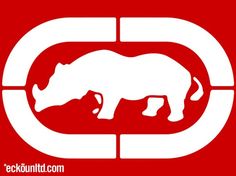 the rhino logo on a red background