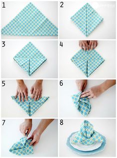 step by step instructions on how to fold an origami napkin with the folds