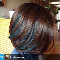 Brown And Blue Hair, Bob Hairstyles 2018, Underlights Hair, Teal Hair, Gorgeous Hair Color, Hair 2018