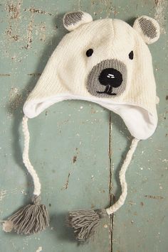 Polar Bear Hat, Polar Bear Face, Childrens Coats, Baby Knitting Patterns Free, Cozy Hat, Bear Hat, Wool Beanie, Cute Hats, Fun Diy