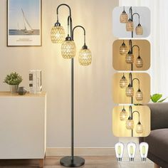 three light floor lamp with four bulbs on each side