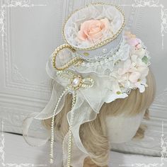 Color: custom Color Pastel Hair Accessories, Cute Head Pieces, Aesthetic Hats Vintage, Hat Design Ideas, Fantasy Hats, Fantasy Hat, Aesthetic Hat, Topi Vintage, Tea Cup Design