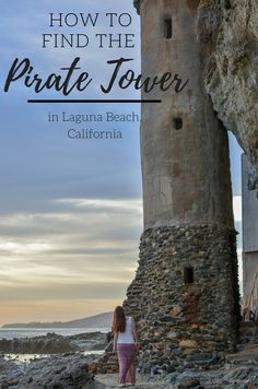 a woman standing in front of a stone tower with the words how to find the pirate tower