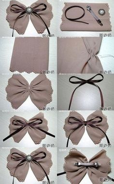 the instructions for how to make a bow with ribbon and bows are shown in several different ways