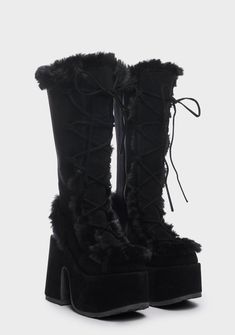 Platform Winter Boots, Demonia Platforms, Black Platforms, High Platform Boots, Demonia Boots, Fluffy Boots, Knee High Platform Boots, Goth Shoes, Demonia Shoes