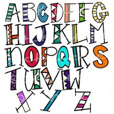 the letters are drawn in different colors and sizes, including one that has been made out of