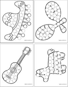 four pictures with different shapes and sizes of the same object, including an ukule guitar