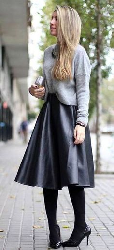 Midi Leather Skirt, Church Dress, Stylish Fall Outfits, Pretty Fashion, Elegante Casual