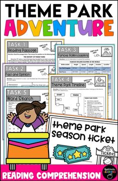 the theme park adventure is shown in this reading and writing activity for students to read