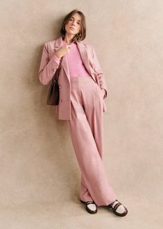 Cillian Trousers - Solidarity Creation - Mottled Rosewood - Sézane Sezane Winter, Pink 2024, Stylish Capsule Wardrobe, Work Outfits Frauen, 2024 Wardrobe, Outfit Wedding, Outfit Chic, Outfit Wedding Guest, Wardrobe Planning