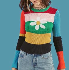 Weird Clothes Aesthetic, Weird Clothes, Aesthetic Clothing Stores, Unique Sweaters, Rainbow Sweater, Stripe Outfits, Winter Pullover, Clothes Aesthetic, Moda Vintage