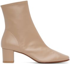 Ankle-high nappa leather boots in taupe. · Zip closure at inner side · Logo embossed at padded leather footbed · Buffed leather and suede lining · Covered block heel with rubber injection · Leather sole · Heel: H2 Supplier color: Taupe Beige Calf Leather Boots With Sculpted Heel, Beige Calf Leather Heeled Boots With Almond Toe, Beige Calf Leather Boots With Reinforced Heel, Modern Beige Calf Leather Boots, Modern Beige Leather Heeled Boots, Beige Calf Leather Boots, Medium Width Beige Calf Leather Boots, Nappa Leather, Leather Boots