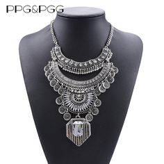 PPG&PGG Exaggerated Maxi Colar Women Vintage Electroplating Carving Metal Charm Exo Stout Chain Statement Necklace Metal Charm, Women Vintage, Exo, Vintage Ladies, Statement Necklace, Carving, Necklaces, Pendant Necklace, Chain